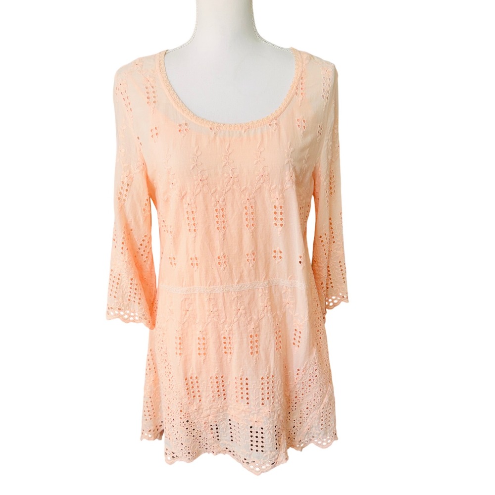 Sundance Peach Eyelet Embroidered Cotton Tunic Top With Lining Size Medium GUC